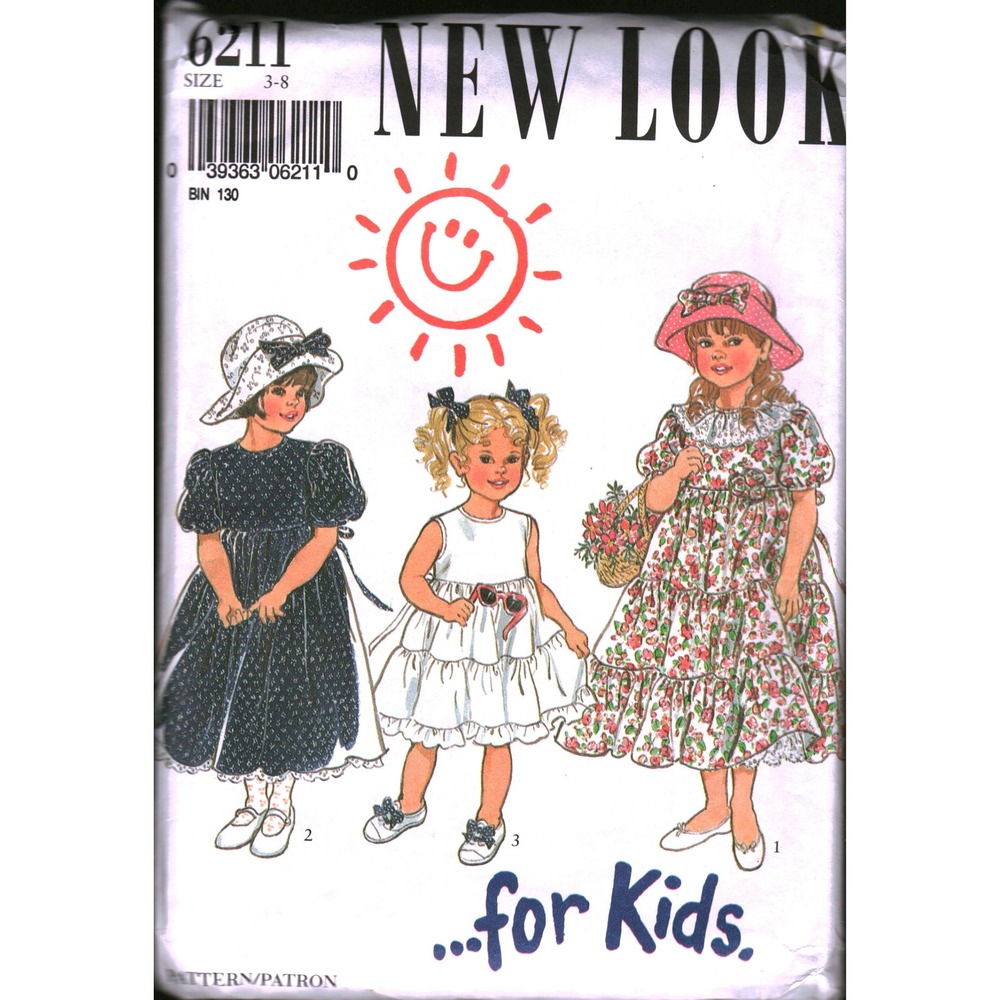 New Look 6211 Kids Dress and Hat Sewing Pattern Sizes 3-8 cut Vintage Style